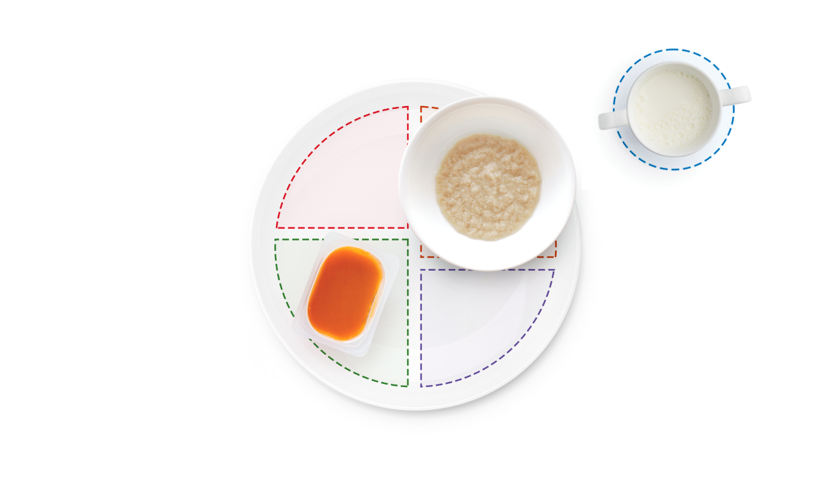 A plate with rice, a spoon, and a cup of milk
